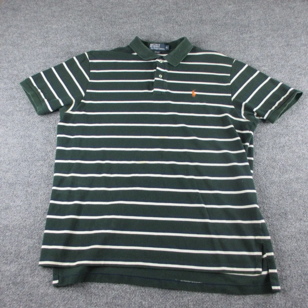 Polo Ralph Lauren Shirt Men XL Green White Striped Button Up Short Sleeve Preppy